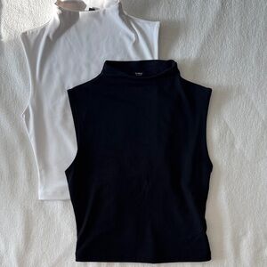 2 - Express Body Contour High Compression Mock Neck Tank in Black and White
